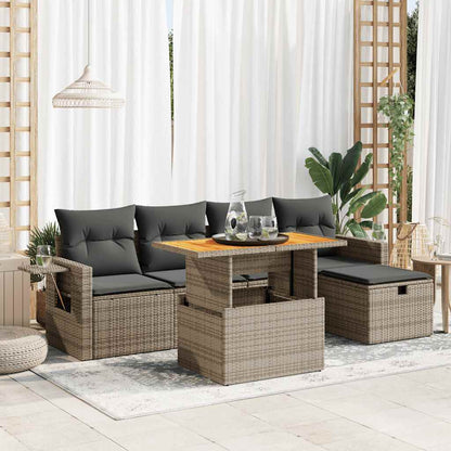 Set Divano da Giardino 6pz con Cuscini Grigio Polyrattan Acacia | homemem39