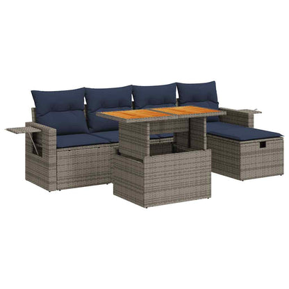 Set Divano da Giardino 6pz con Cuscini Grigio Polyrattan Acacia | homemem39