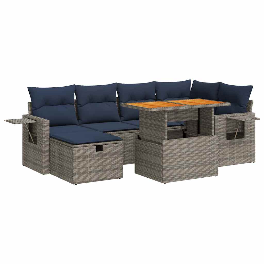Set Divani da Giardino con Cuscini 7pz Nero Polyrattan Acacia | homemem39