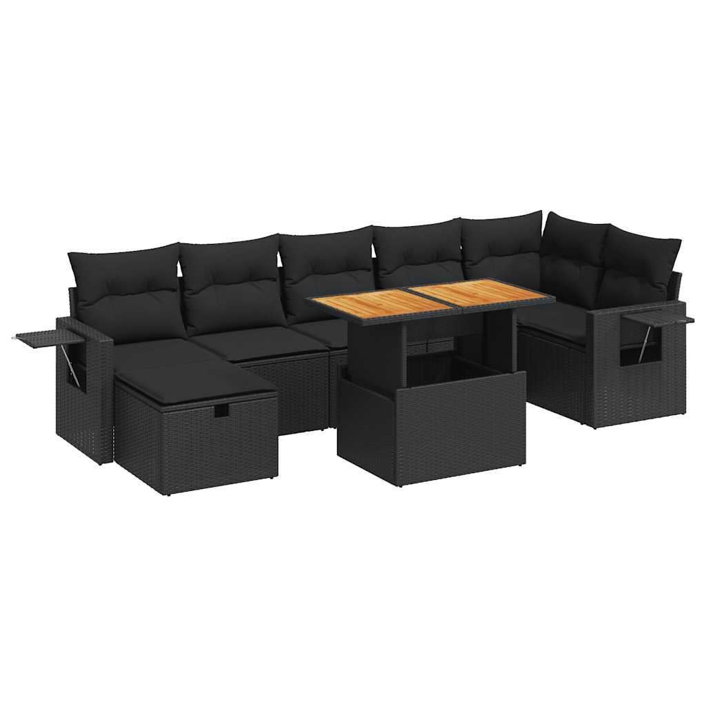 Set Divani da Giardino 5 pz con Cuscini Nero Polyrattan Acacia | homemem39