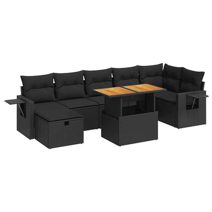 Set Divani da Giardino 5 pz con Cuscini Nero Polyrattan Acacia | homemem39