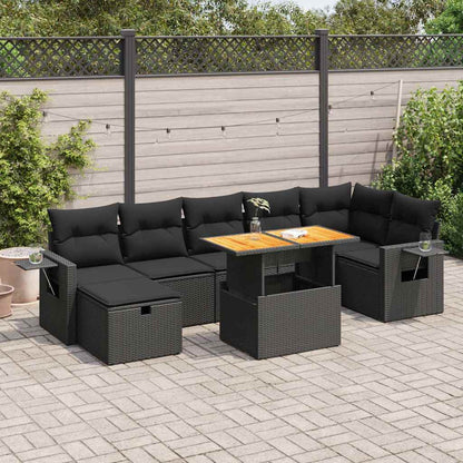 Set Divani da Giardino 5 pz con Cuscini Nero Polyrattan Acacia | homemem39