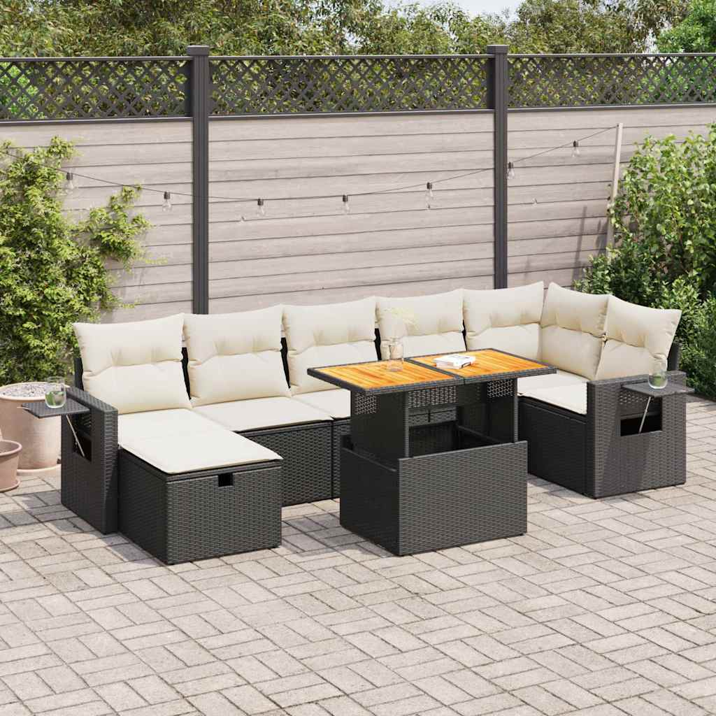 Set Divani da Giardino 5 pz con Cuscini Nero Polyrattan Acacia - homemem39
