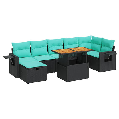 Set Divano da Giardino 8pz con Cuscini Grigio Polyrattan Acacia