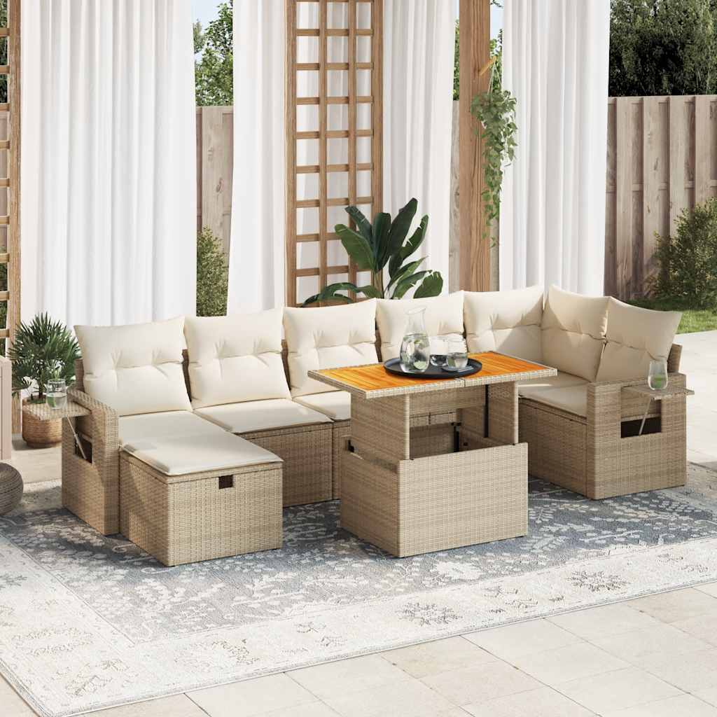 Set Divano da Giardino 5 pz con Cuscini Beige Polyrattan Acacia | homemem39