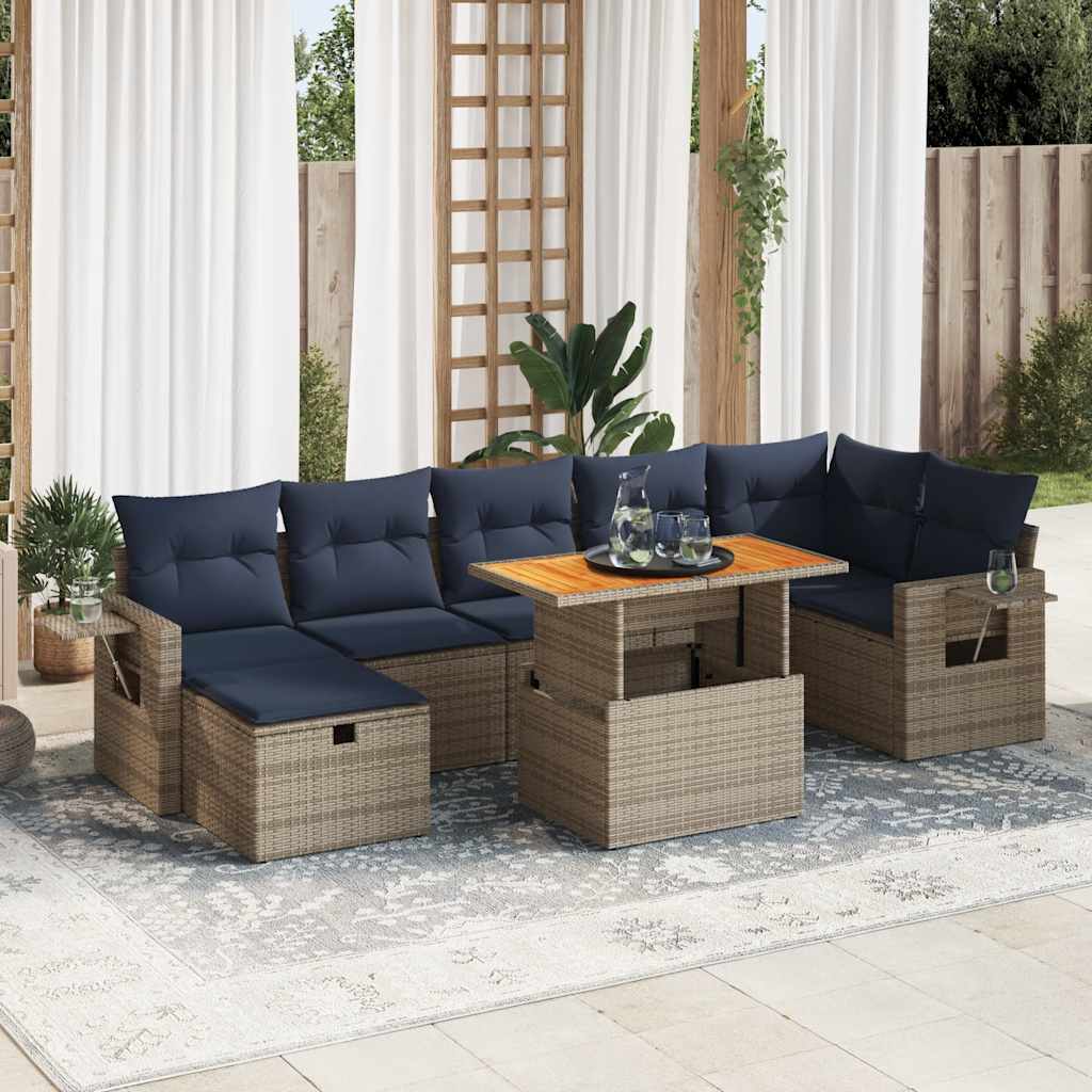Set Divani Giardino 8 pz con Cuscini Marrone Polyrattan Acacia | homemem39