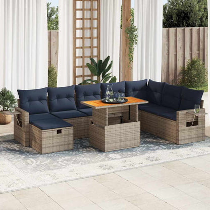 Set Divano da Giardino 9pz con Cuscini Grigio Polyrattan Acacia | homemem39
