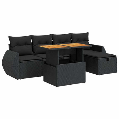 Set Divano da Giardino 6 pz con Cuscini Nero Polyrattan Acacia | homemem39