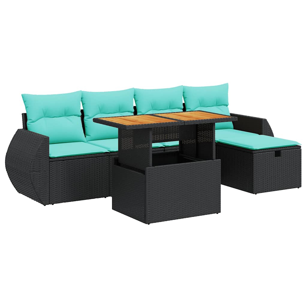 Set Divano Giardino 6 pz con Cuscini Marrone Polyrattan Acacia