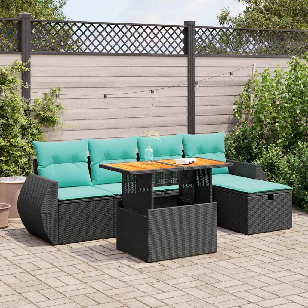 Set Divano Giardino 6 pz con Cuscini Marrone Polyrattan Acacia