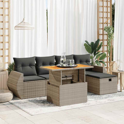 Set Divano da Giardino 6pz con Cuscini Grigio Polyrattan Acacia | homemem39