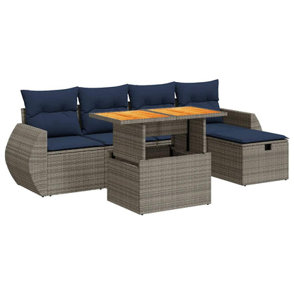 Set Divano da Giardino 6 pz con Cuscini Nero Polyrattan Acacia | homemem39