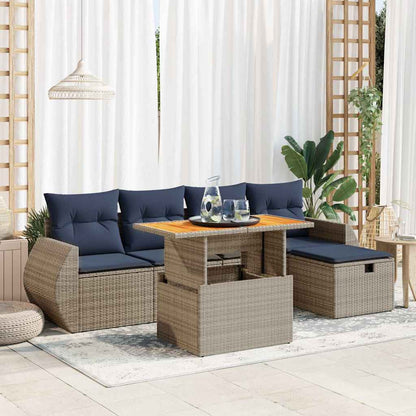 Set Divano da Giardino 6 pz con Cuscini Nero Polyrattan Acacia | homemem39