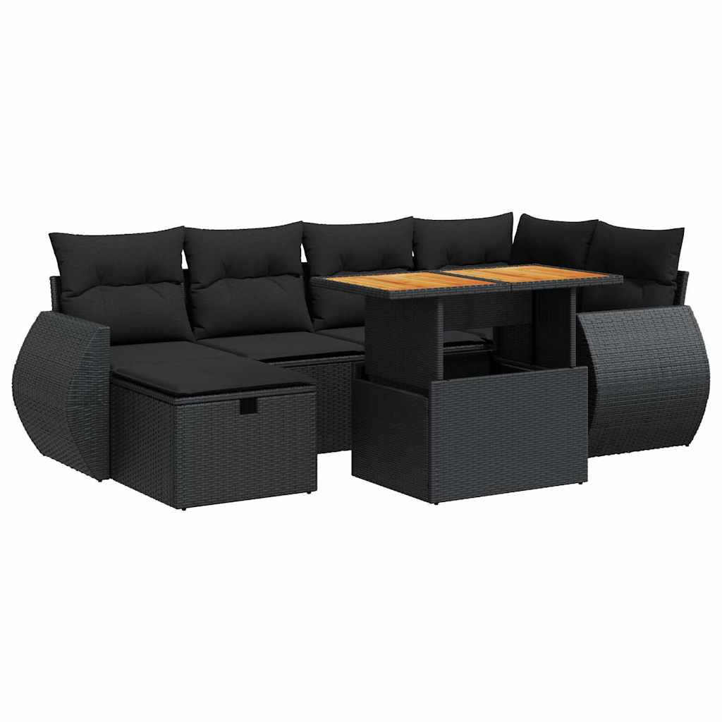 Set Divani da Giardino con Cuscini 8 pz Nero Polyrattan Acacia | homemem39