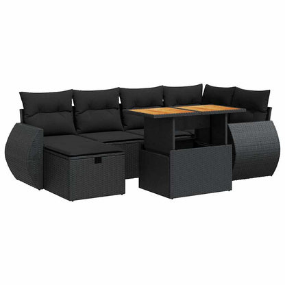 Set Divani da Giardino con Cuscini 8 pz Nero Polyrattan Acacia | homemem39