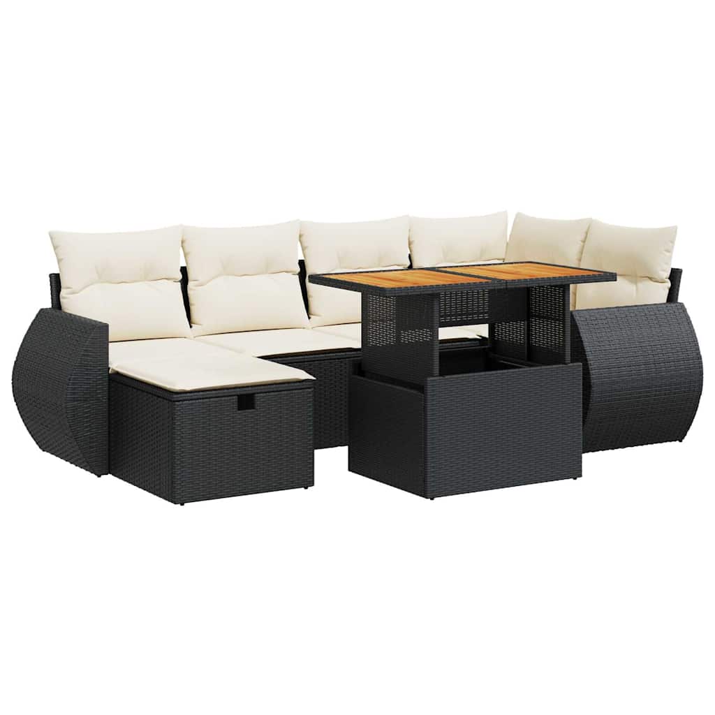 Set Divani da Giardino con Cuscini 8 pz Nero Polyrattan Acacia | homemem39