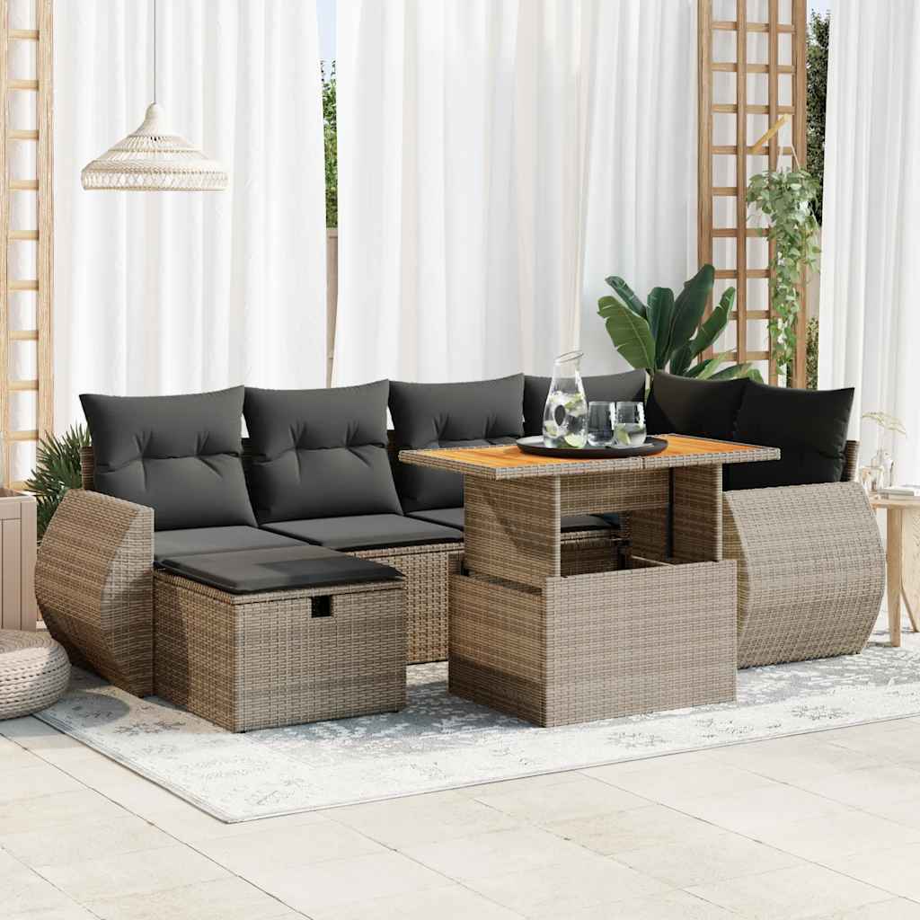 Set Divano da Giardino 8pz con Cuscini Grigio Polyrattan Acacia | homemem39