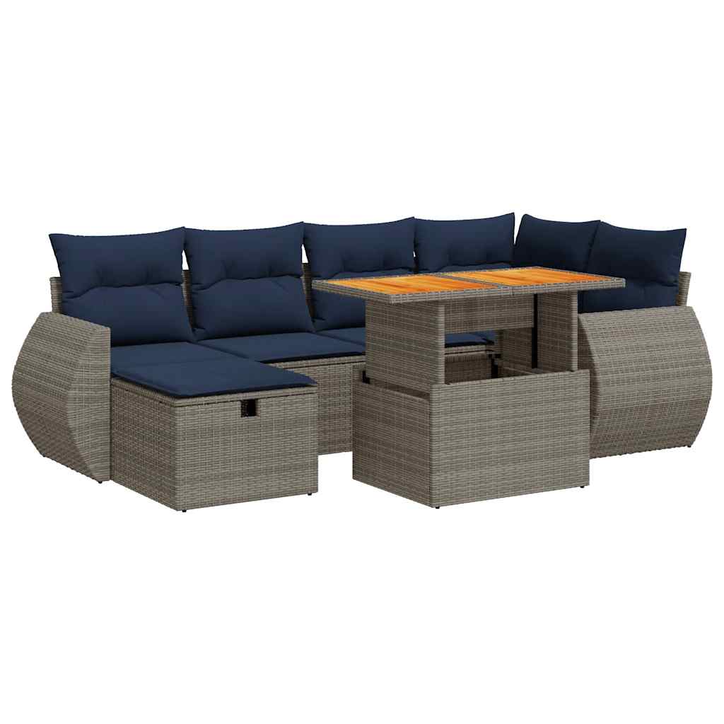 Set Divani Giardino 7 pz con Cuscini Marrone Polyrattan Acacia | homemem39