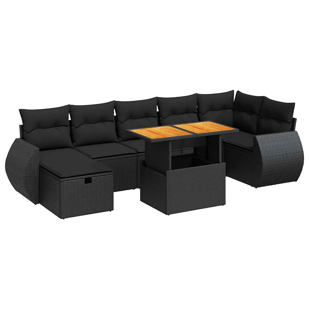Set Divani da Giardino 5 pz con Cuscini Nero Polyrattan Acacia | homemem39