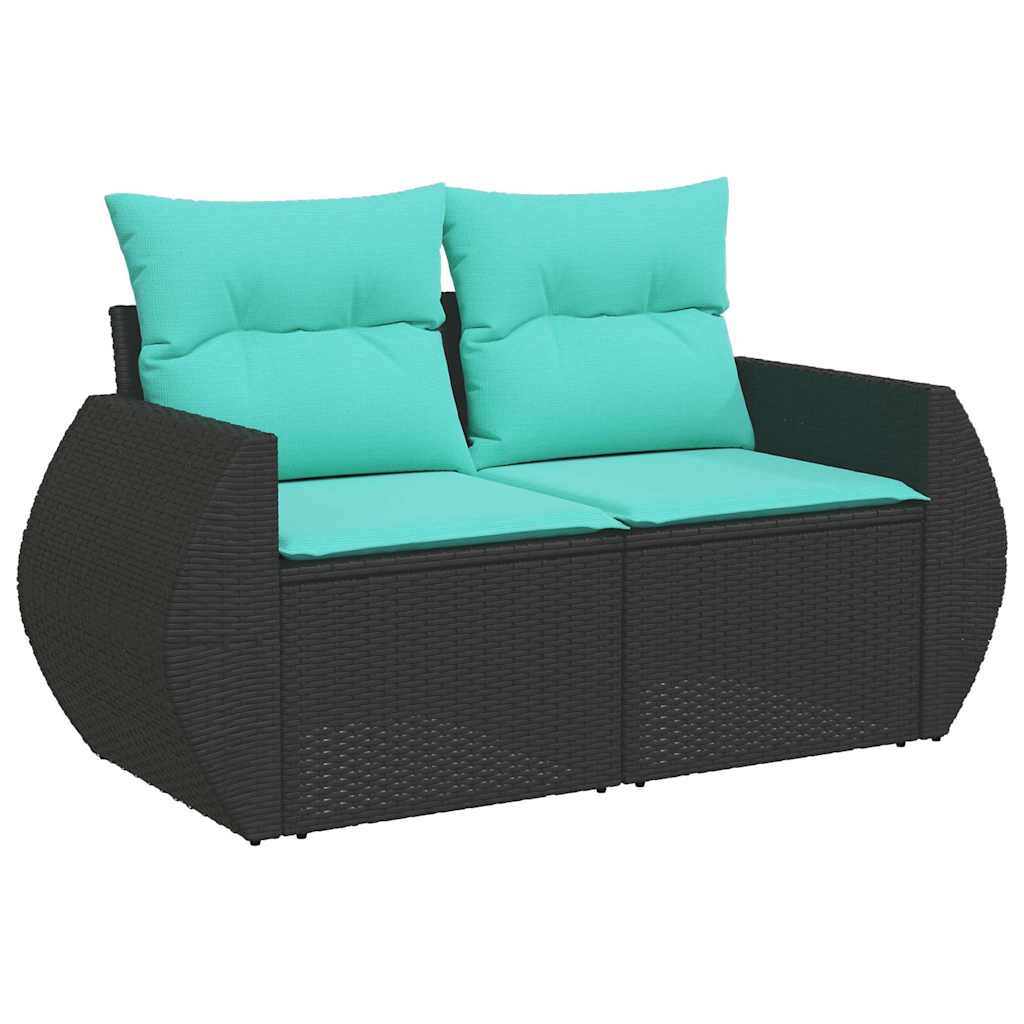 Set Divani da Giardino con Cuscini 8 pz Nero Polyrattan Acacia