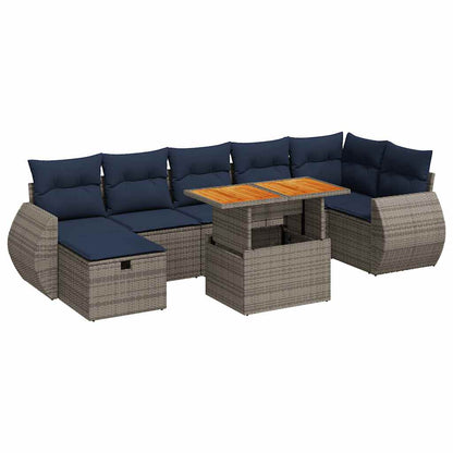 Set Divano da Giardino 8pz con Cuscini Grigio Polyrattan Acacia | homemem39