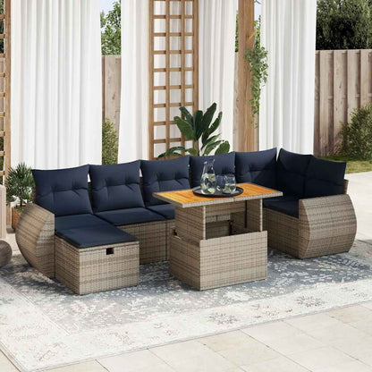 Set Divano da Giardino 8pz con Cuscini Grigio Polyrattan Acacia | homemem39