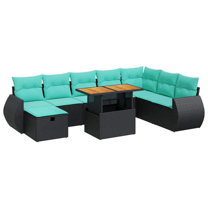 Set Divani Giardino 9 pz con Cuscini Marrone Polyrattan Acacia | homemem39