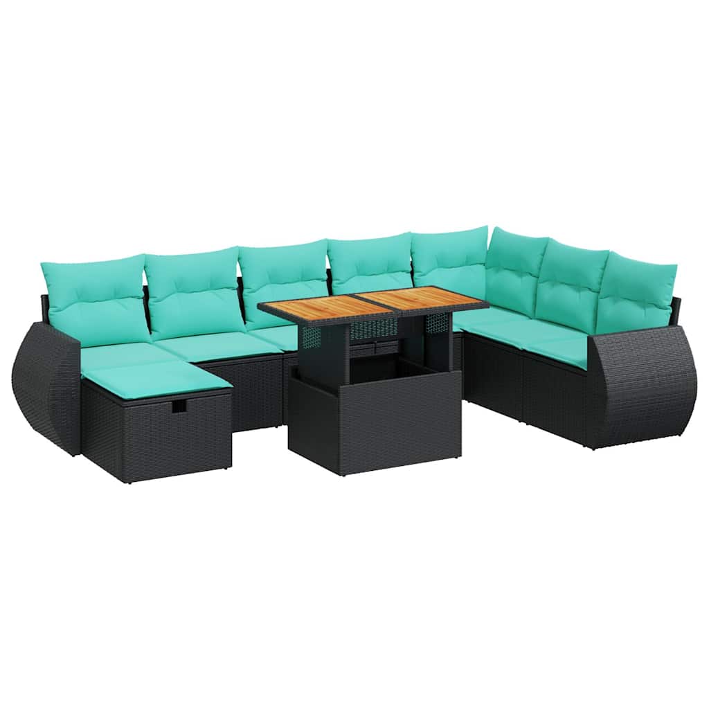 Set Divani Giardino 9 pz con Cuscini Marrone Polyrattan Acacia