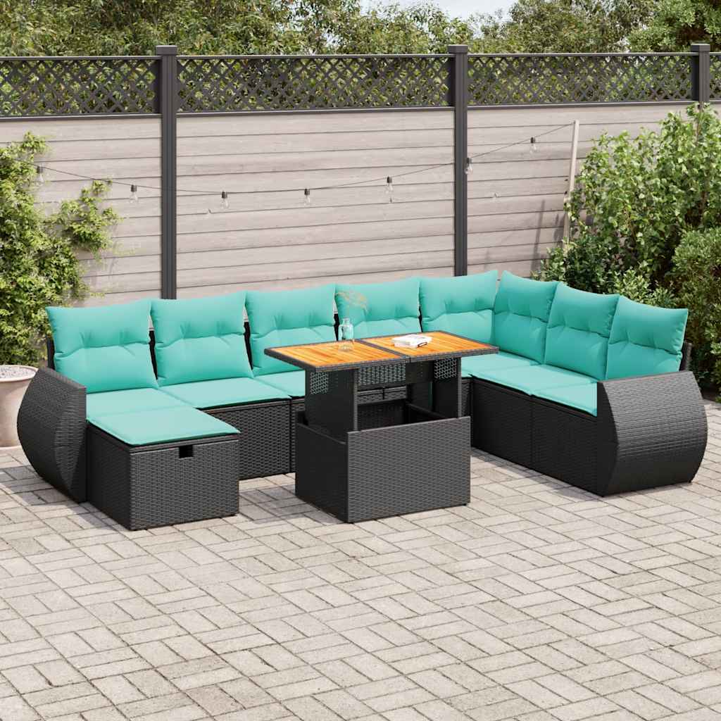 Set Divani Giardino 9 pz con Cuscini Marrone Polyrattan Acacia | homemem39