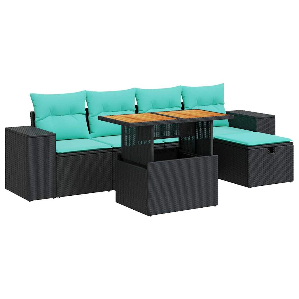 Set Divano Giardino 6 pz con Cuscini Marrone Polyrattan Acacia | homemem39