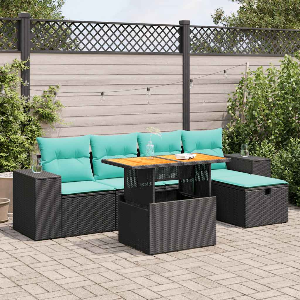 Set Divano Giardino 6 pz con Cuscini Marrone Polyrattan Acacia | homemem39