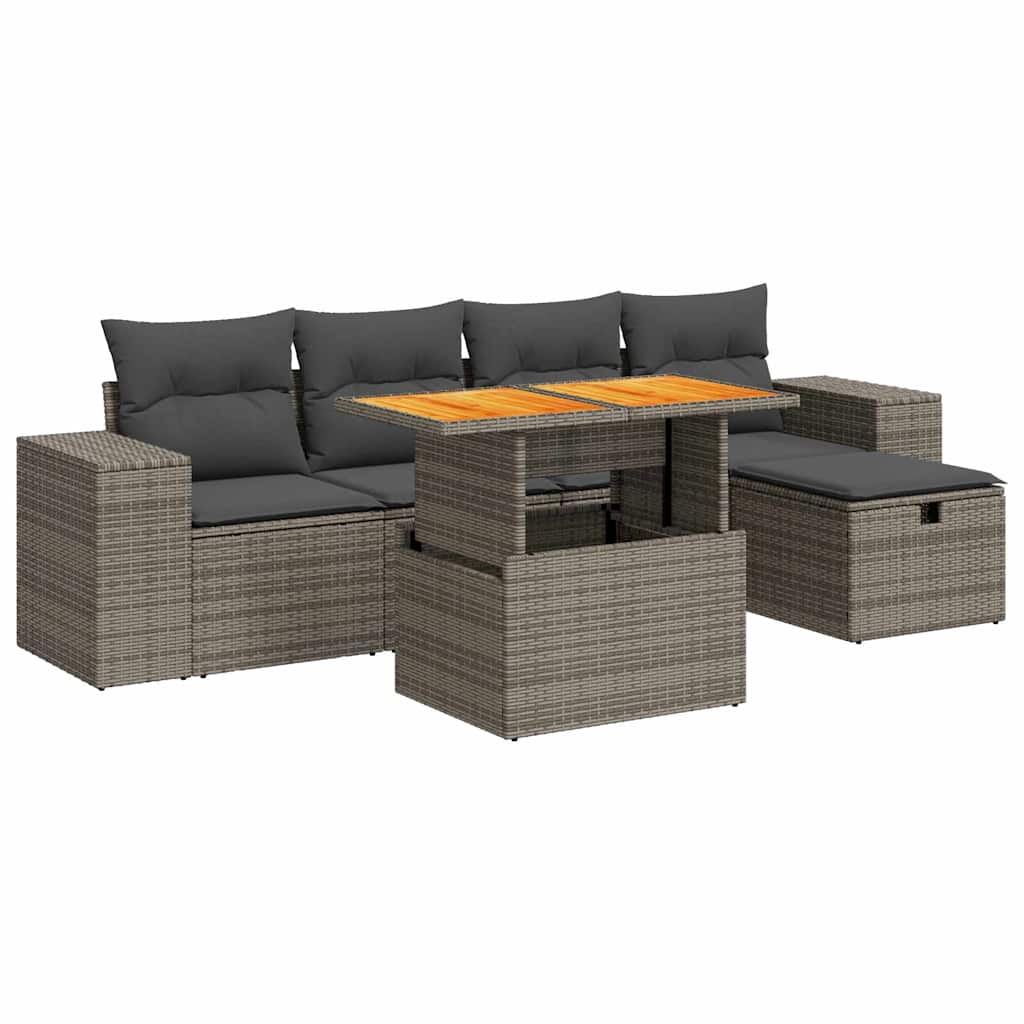 Set Divano da Giardino 6pz con Cuscini Grigio Polyrattan Acacia | homemem39