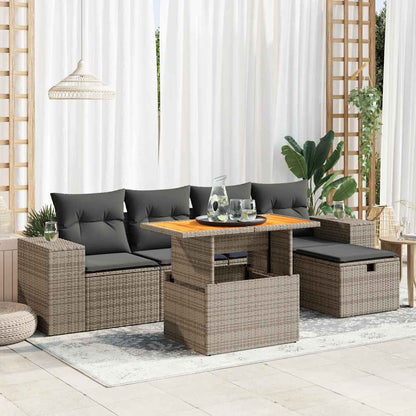 Set Divano da Giardino 6pz con Cuscini Grigio Polyrattan Acacia | homemem39