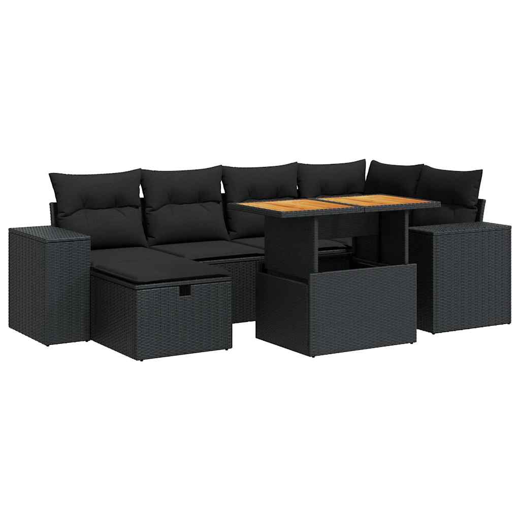 Set Divani da Giardino con Cuscini 8 pz Nero Polyrattan Acacia | homemem39