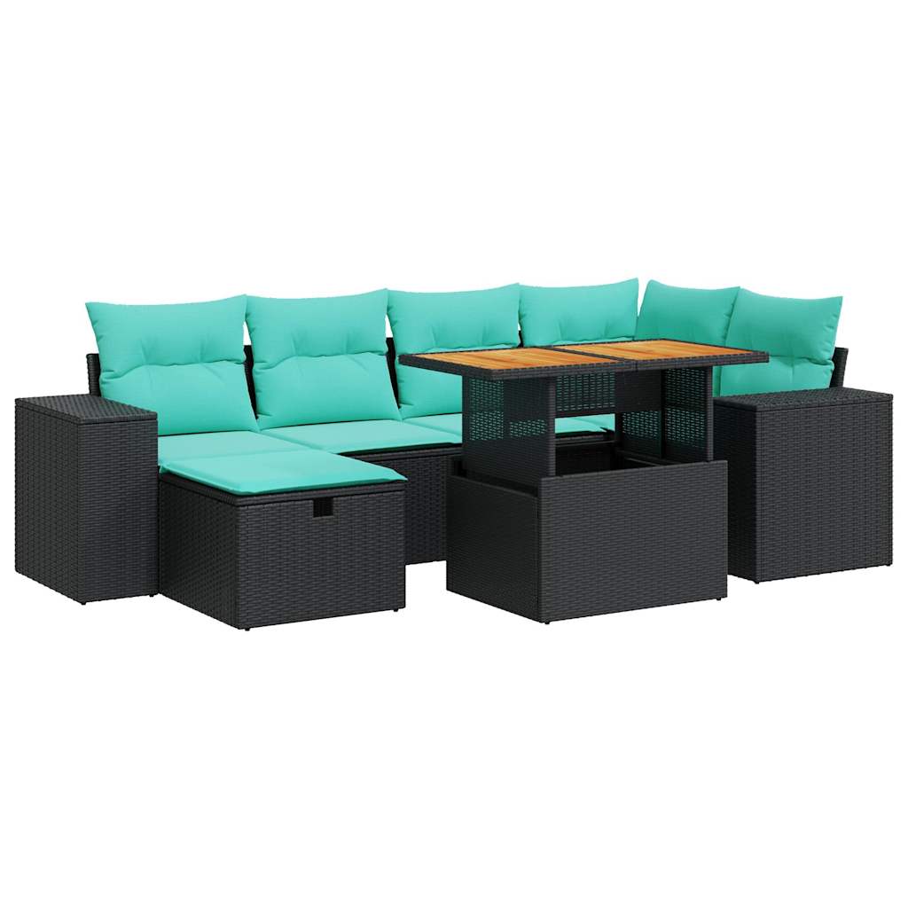 Set Divani da Giardino 7pz con Cuscini Grigio Polyrattan Acacia | homemem39