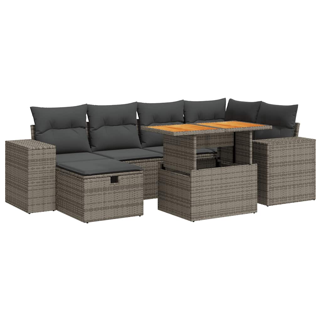 Set Divano da Giardino 8pz con Cuscini Grigio Polyrattan Acacia | homemem39