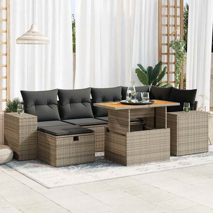 Set Divano da Giardino 8pz con Cuscini Grigio Polyrattan Acacia | homemem39