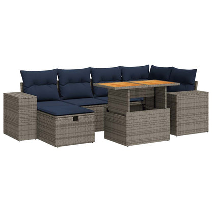 Set Divani Giardino 7 pz con Cuscini Marrone Polyrattan Acacia | homemem39
