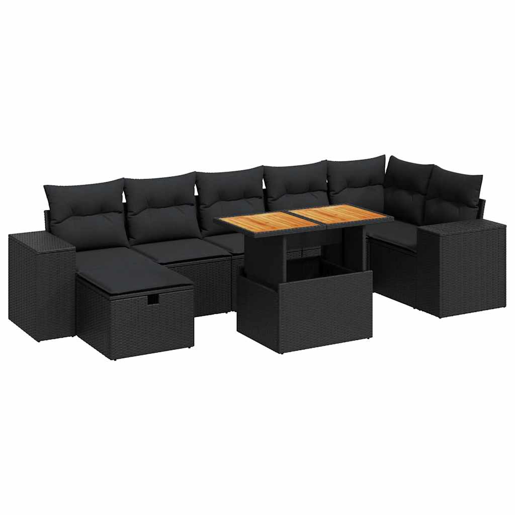 Set Divani da Giardino 5 pz con Cuscini Nero Polyrattan Acacia