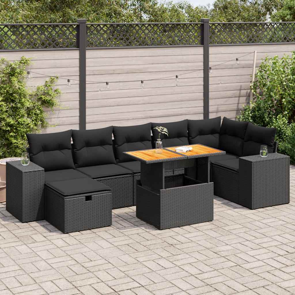 Set Divani da Giardino 5 pz con Cuscini Nero Polyrattan Acacia | homemem39