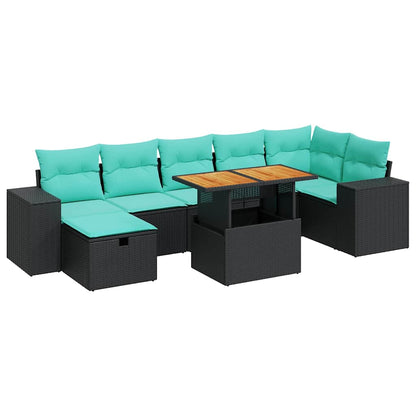 Set Divano da Giardino 8pz con Cuscini Grigio Polyrattan Acacia