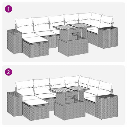 Set Divano da Giardino 8pz con Cuscini Grigio Polyrattan Acacia
