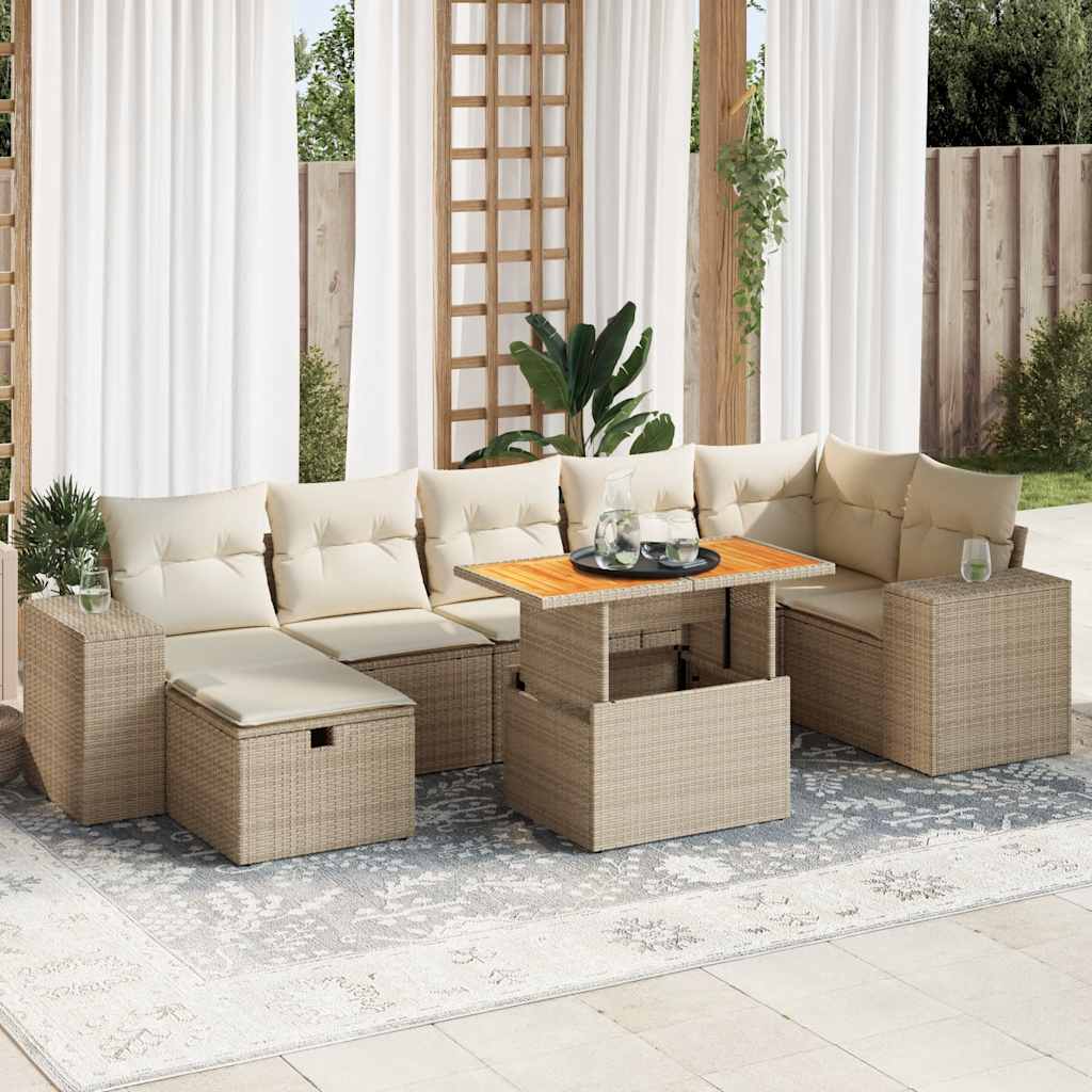 Set Divano da Giardino 5 pz con Cuscini Beige Polyrattan Acacia | homemem39
