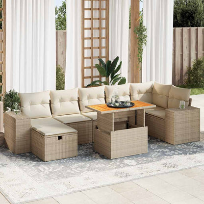 Set Divano da Giardino 5 pz con Cuscini Beige Polyrattan Acacia | homemem39