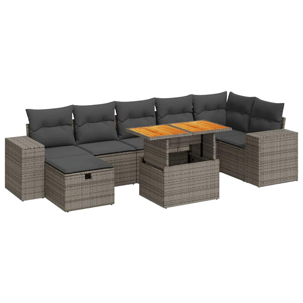 Set Divano Giardino 5 pz con Cuscini Grigio Polyrattan Acacia