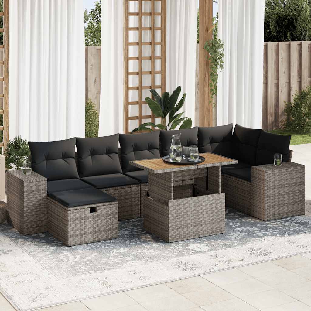 Set Divano Giardino 5 pz con Cuscini Grigio Polyrattan Acacia