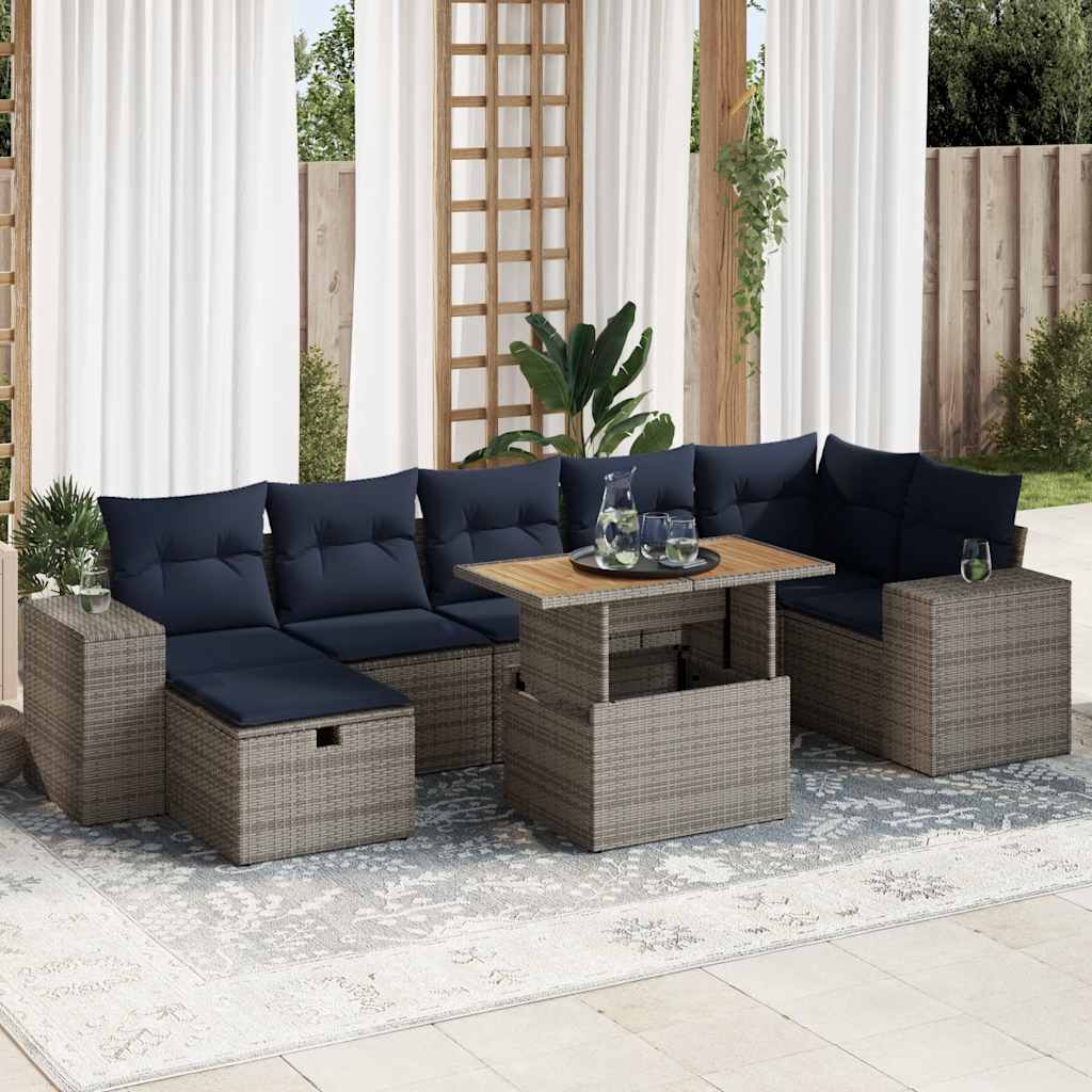 Set Divani Giardino 8 pz con Cuscini Marrone Polyrattan Acacia | homemem39