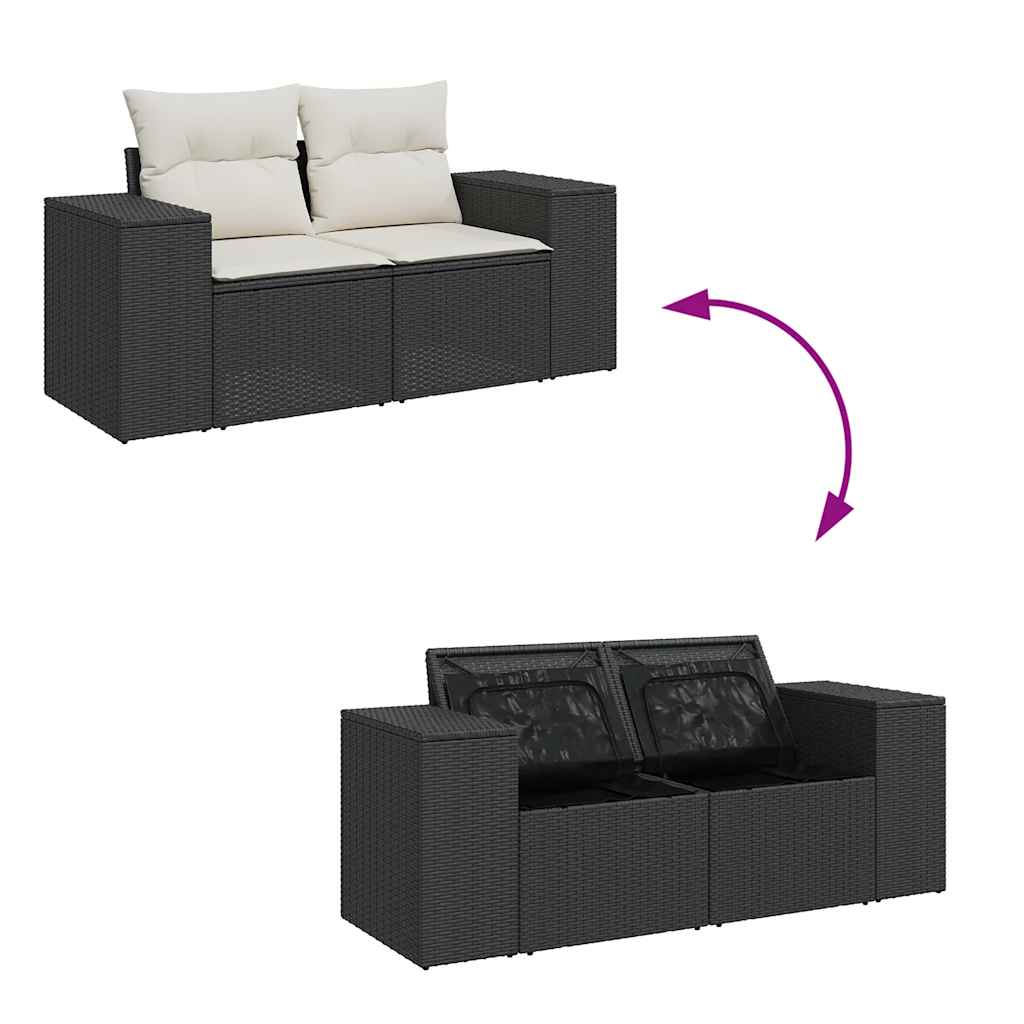 Set Divani da Giardino 9 pz con Cuscini Nero Polyrattan Acacia | homemem39