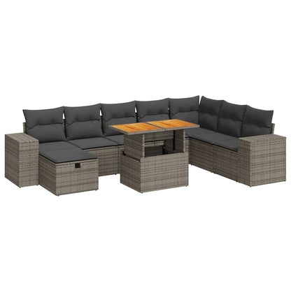 Set Divano da Giardino 9pz con Cuscini Grigio Polyrattan Acacia | homemem39