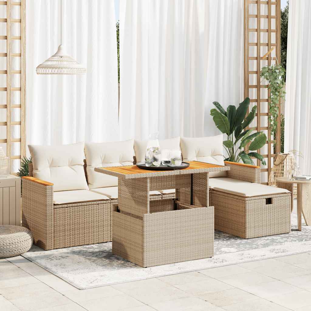Set Divano da Giardino 6 pz con Cuscini Beige in Polyrattan | homemem39